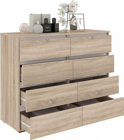 Комод Кортекс-мебель Бари 120 8ш (дуб сонома/дуб сонома/белый)