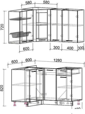 Готовая кухня Интерлиния Мила 12x13 без столешницы (серебристый/антрацит)