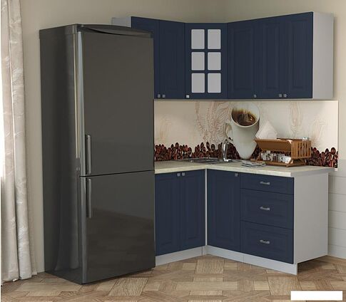 Готовая кухня Интерлиния Мила Деко 1.2x1.6 (индиго/индиго/опал светлый)