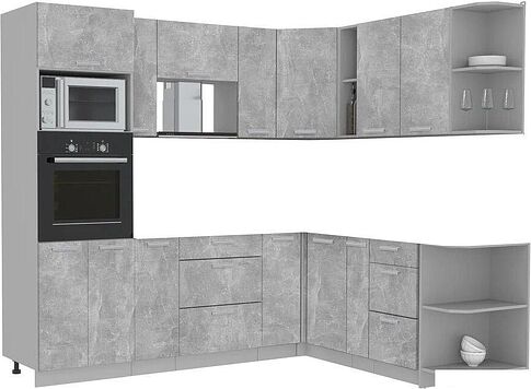 Готовая кухня Интерлиния Мила Лайт 1.88x2.4 правая без столешницы (бетон)