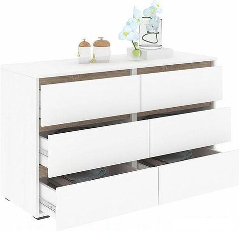 Комод Кортекс-мебель Бари 120 6ш (белый/белый/дуб сонома)