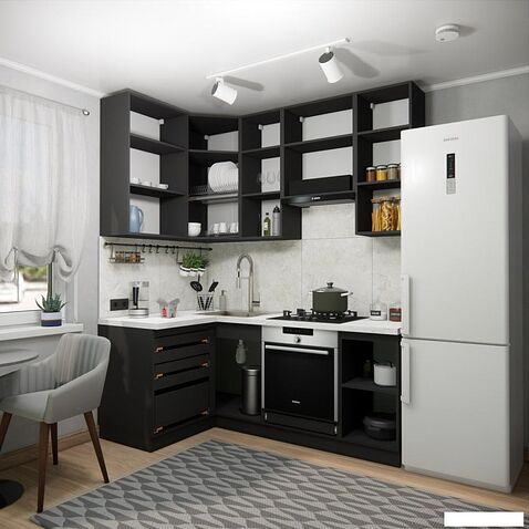 Готовая кухня ВерсоМебель Эко Премиум 1.2x2.0 левая (белый фасадный/ст. мрамор лацио)