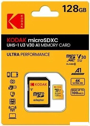 Карта памяти Kodak Ultra Performance microSDXC 128GB EKMSDM128GXC10HPRK (с адаптером)