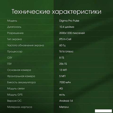 Планшет Digma Pro Pulse 4G 8GB/256GB (темно-зеленый)