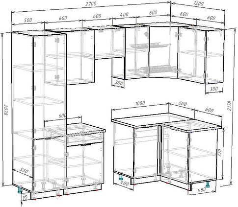 Готовая кухня ВерсоМебель Эко-2 1.2x2.7 правая (дуб крафт золотой/антрацит/ст.золотистый дуб)
