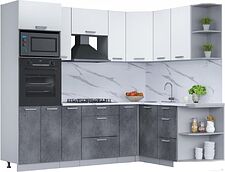 Готовая кухня Интерлиния Мила Лайт 1.68x2.4 правая (белый платинум/бетон портленд/белый гранит) Готовая кухня Интерлиния Мила Лайт 1.68x2.4 правая (белый платинум/бетон портленд/белый гранит)