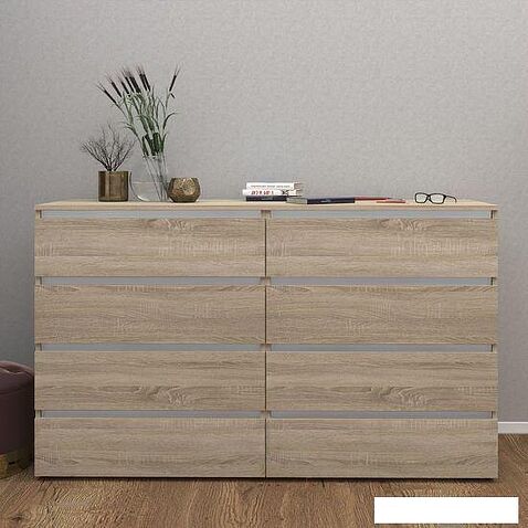 Комод Кортекс-мебель Бари 160 8ш (дуб сонома/дуб сонома/белый)