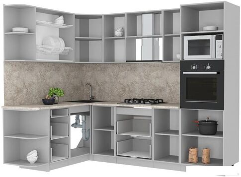 Готовая кухня Интерлиния Мила Лайт 1.68x2.6 левая (белый платинум/дуб золотой/дуб бунратти)