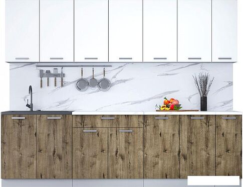 Готовая кухня Интерлиния Мила Лайт 2.7 (белый платинум/дуб веллингтон/белый гранит)