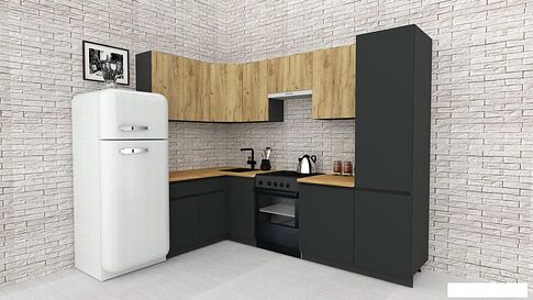 Готовая кухня ВерсоМебель Эко-7 1.4x2.6 левая (дуб крафт зол./антрацит/ст.золотистый дуб) Готовая кухня ВерсоМебель Эко-7 1.4x2.6 левая (дуб крафт зол./антрацит/ст.золотистый дуб)