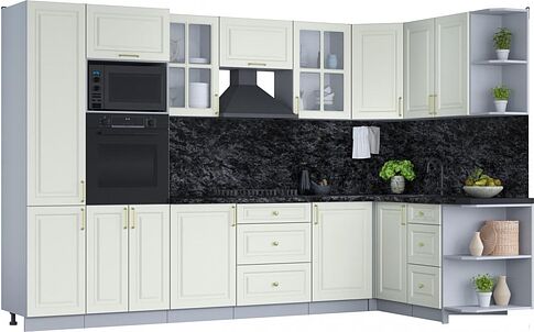 Готовая кухня Интерлиния Мила Шато 1.68x3.2 ВТ правая (белый/белый/кастилло темный)