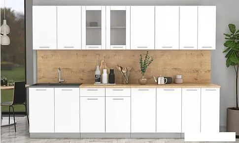 Готовая кухня Интерлиния Мила 30 (белый платинум/белый платинум/дуб бунратти)