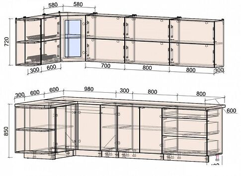 Готовая кухня Интерлиния Мила Матте 1.5x2.9 А левая (индиго/индиго глянец/кастилло темный)