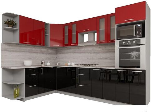 Готовая кухня Интерлиния Мила Gloss 1.88x3.0 левая (красный-черный)