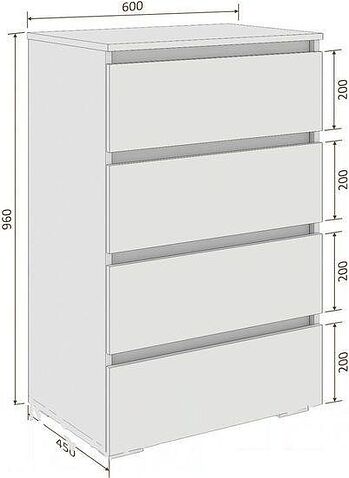 Комод Кортекс-мебель Бари 60 4ш (белый/белый/береза)