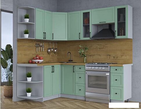 Готовая кухня Интерлиния Тренд 1.5x2.2 левая (мята/мята/дуб бунратти)