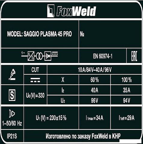 Аппарат плазменной резки FoxWeld Saggio Plasma 45 PRO