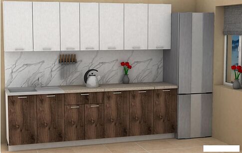 Готовая кухня ЭлиГард Lion 2.6 (белый структурный/дуб нокс/малага)