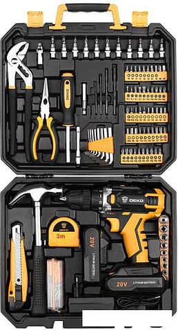 Дрель-шуруповерт Deko DKCD20FU-Li SET 195 063-4135 (с 2-мя АКБ, кейс, набор оснастки)