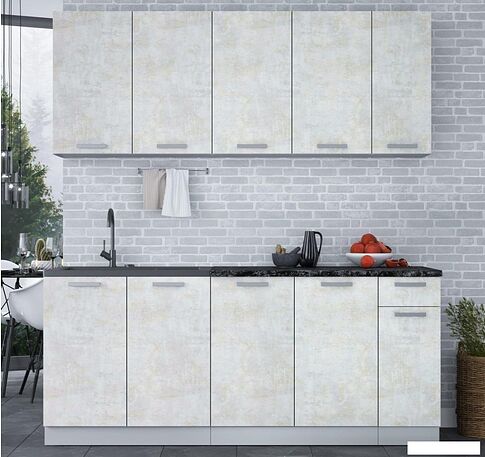 Готовая кухня Интерлиния Мила Лайт 1.9 (бетон лайт/бетон лайт/кастилло темный)