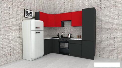 Готовая кухня ВерсоМебель Эко-7 1.2x2.6 левая (красный чили/антрацит/ст.мрамор итальянский)