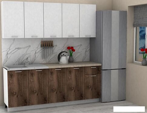 Готовая кухня ЭлиГард Lion 2.0 (белый структурный/дуб нокс/малага)