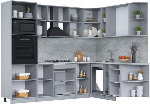 Готовая кухня Интерлиния Мила Лайт 1.88x2.6 правая (белый платинум/дуб веллингтон/белый гранит)