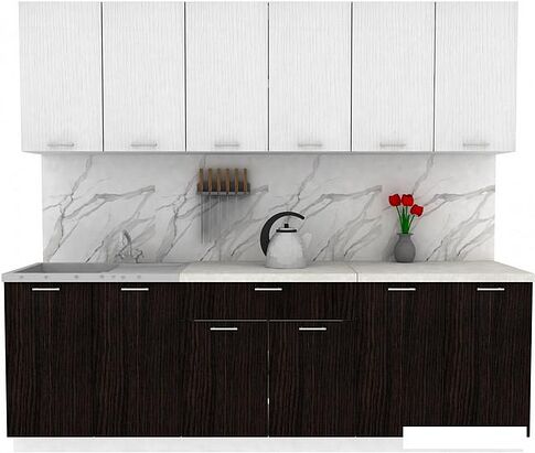 Готовая кухня ЭлиГард Lion 2.4 (белый структурный/дуб марбург/королевский опал)