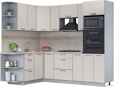 Готовая кухня Интерлиния Мила Лайт 1.68x2.4 левая (персидский жемчуг/персид. жемчуг/травертин серый)