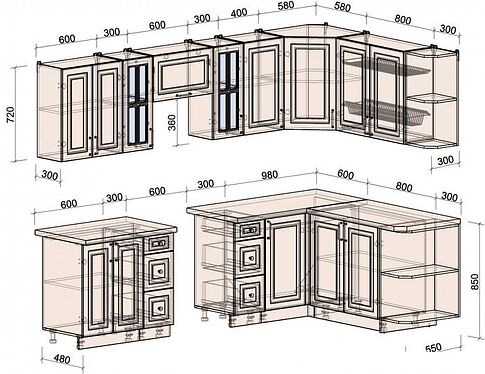 Готовая кухня Интерлиния Мила Шато 1.7x2.8 правая (луна/луна/бискайская сосна)