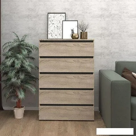 Комод Кортекс-мебель Бари 80 5ш (дуб сонома/дуб сонома/береза)