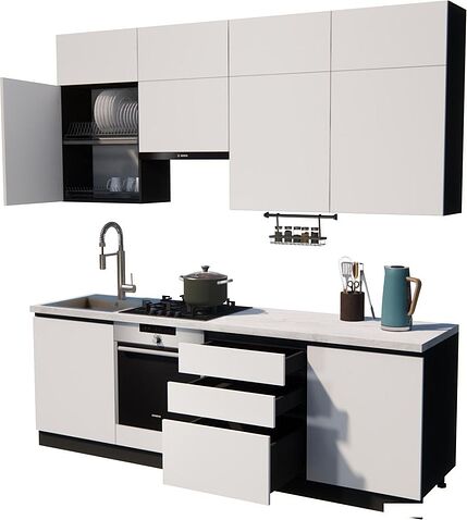 Готовая кухня ВерсоМебель Эко Премиум 2.4 (белый фасадный/ст. мрамор лацио)