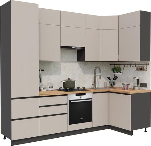 Готовая кухня ВерсоМебель Эко Премиум 1.2x2.7 правая (глиняный серый/ст. дуб вотан)