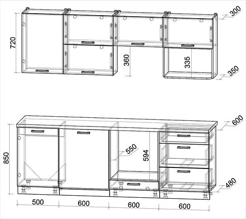Готовая кухня Интерлиния Мила Лайт 2.3-ПМ2 (дуб золотой/дуб золотой/кастилло темный)