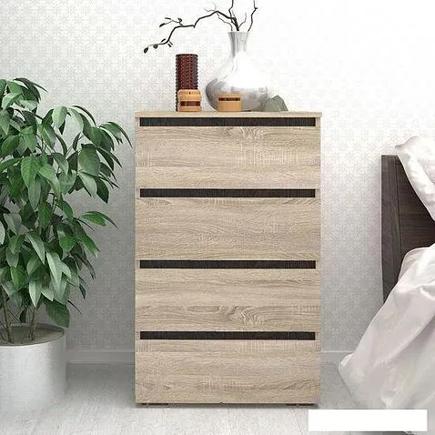 Комод Кортекс-мебель Бари 60 4ш (дуб сонома/дуб сонома/береза)