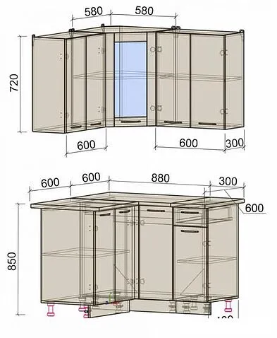 Готовая кухня Интерлиния Мила 12x12 (белый платинум/бетон портленд/белый гранит)
