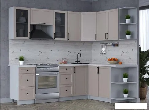 Готовая кухня Интерлиния Тренд 1.7x2.4 правая (луна/луна/бискайская сосна)