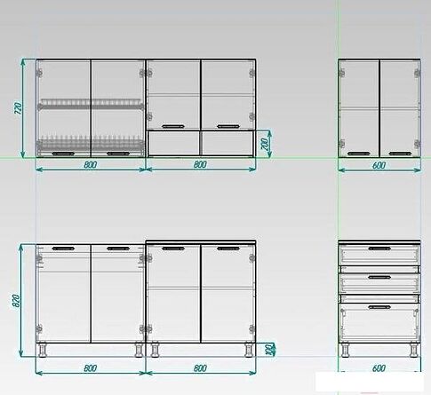 Кухня Иволанд Трейд Лайм 220-220-600 (зеленый лимон/темное дерево)