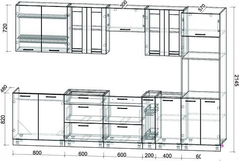 Готовая кухня Интерлиния Мила 3.2 ВТ без столешницы (вудлайн кремовый/антрацит)