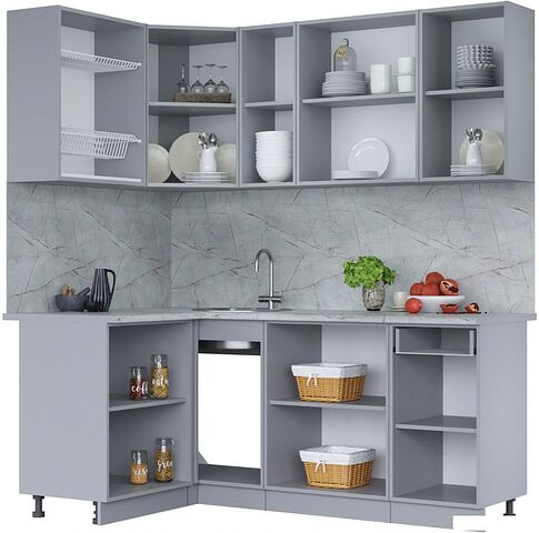 Готовая кухня Интерлиния Мила 12x19 (серебро/дуб веллингтон/белый гранит)