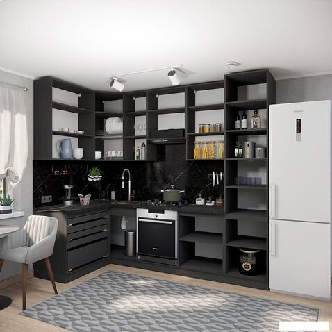 Готовая кухня ВерсоМебель Эко Премиум 1.4x2.7 левая (глиняный серый/ст. тунис)