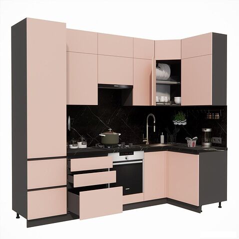 Готовая кухня ВерсоМебель Эко Премиум 1.2x2.7 правая (пудровый/ст. тунис)