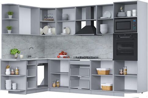 Готовая кухня Интерлиния Мила Лайт 1.68x3.0 левая (дуб веллингтон/дуб веллингтон/травертин серый)