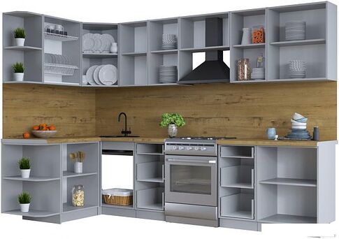 Готовая кухня Интерлиния Тренд 1.5x3.0 левая (луна/луна/бискайская сосна)