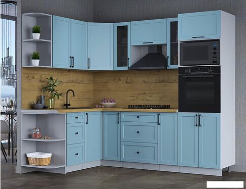 Готовая кухня Интерлиния Тренд 1.68x2.4 ВТ левая (океан/океан/дуб бунратти)