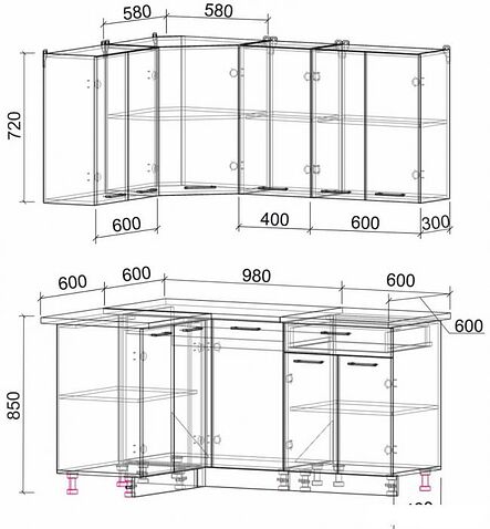 Готовая кухня Интерлиния Мила Лайт 1.2x1.6 (бетон-бетон-кастилло темный)