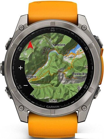 Умные часы Garmin Fenix 8 Sapphire 51мм (титановый, оранжевый силиконовый ремешок)