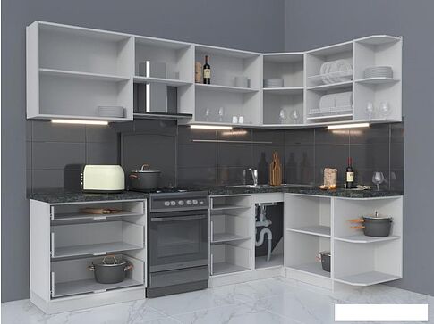 Готовая кухня Интерлиния Мила Матте 1.5x2.8 Б правая (белый-белый-кастилло темный)