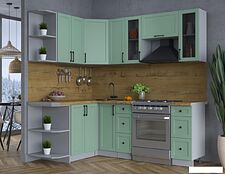 Готовая кухня Интерлиния Тренд 1.5x2.1 левая (мята/мята/дуб бунратти)