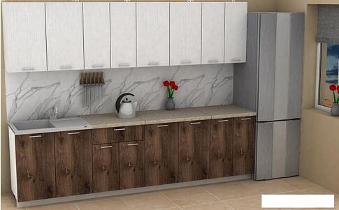 Готовая кухня ЭлиГард Lion 2.8 (белый структурный/дуб нокс/малага)